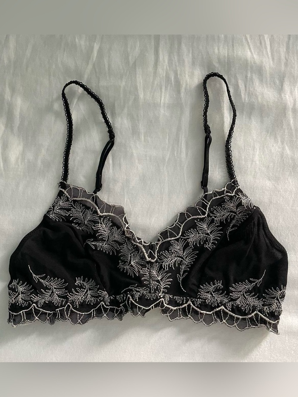 Urban Outfitters Black Bralette with White Embroidery
